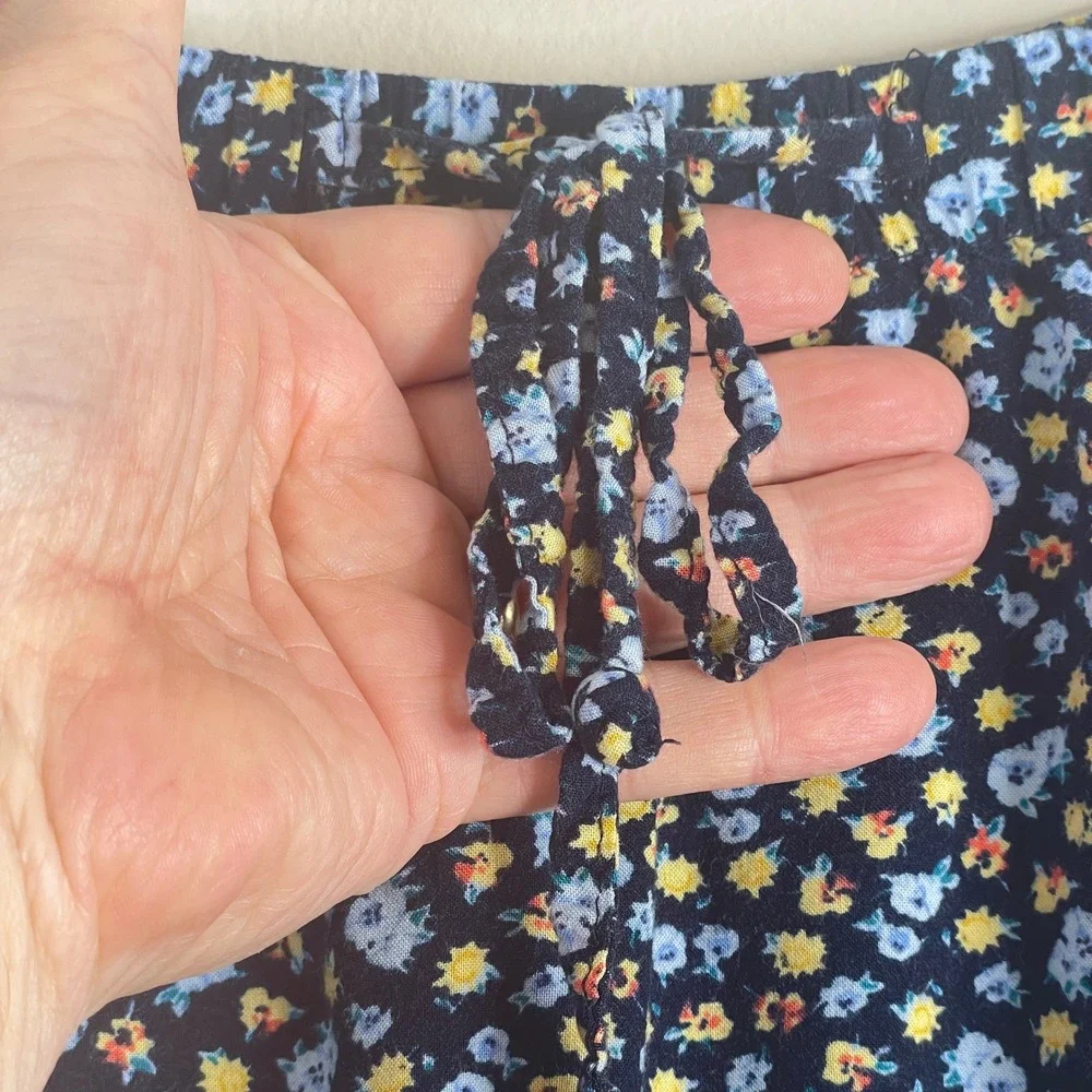 Boutique Wide Leg Pants Women Large Blue Ditsy Floral Casual Travel Lounge Comfy